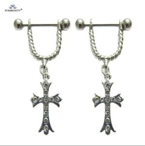 One pair of christ cross nipple ring